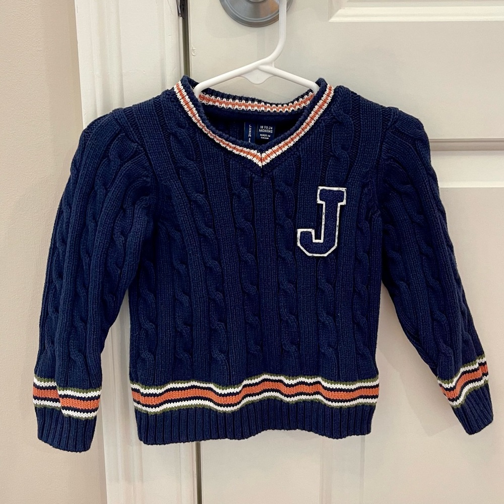 Janie and Jack Baby Varsity Cable Knit Sweater - Size 18-24 Months - Navy Blue